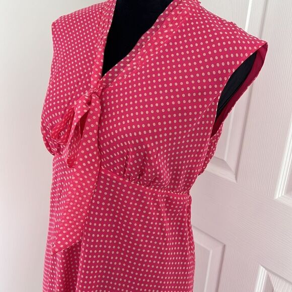 Mini maternity 100% silk summer dress pink polka dots Sz Large - Picture 3 of 15